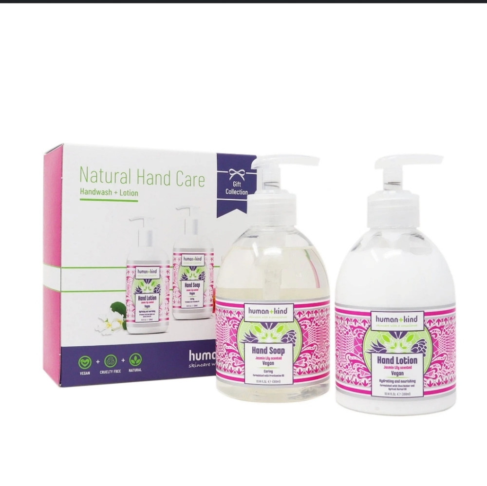 Human+Kind  Hand Soap and Lotion Gift Set. Vegan. NIB 300ml/10.14oz per bottle